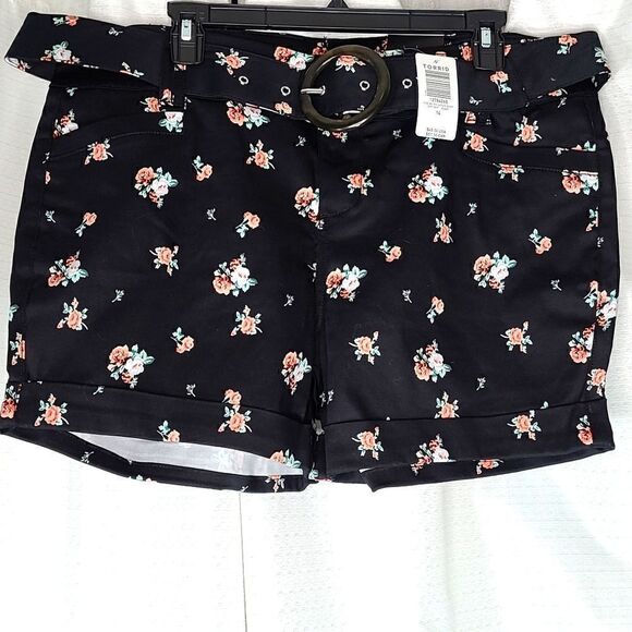 NWT TORRID 14W Belted Sateen Short Stretch Black - Picture 4 of 12